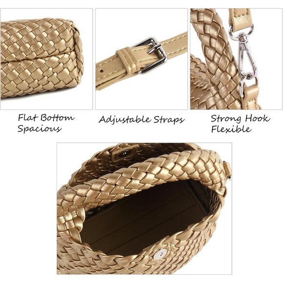 Golden vegan woven handbag for women with detachable crossbody strap - Picture 7 of 7